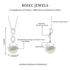 10 MM Round Freshwater Pearl Drop Infinity Pendant with Diamond