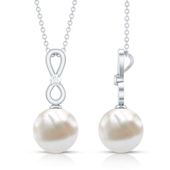 10 MM Round Freshwater Pearl Drop Infinity Pendant with Diamond
