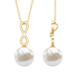 10 MM Round Freshwater Pearl Drop Infinity Pendant with Diamond