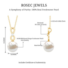 10 MM Round Freshwater Pearl Drop Infinity Pendant with Diamond