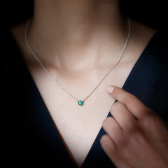 5MM Round Cut Solitaire Emerald Necklace in 6 Prong Setting