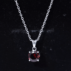 2.3 Carat Round Cut Garnet Solitaire Necklace with Rabbit Ear Bail