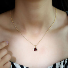 2.3 Carat Round Cut Garnet Solitaire Necklace with Rabbit Ear Bail