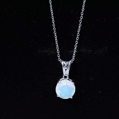 Real Ethiopian Opal Solitaire Pendant Necklace with Chain