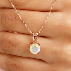 Real Ethiopian Opal Solitaire Pendant Necklace with Chain