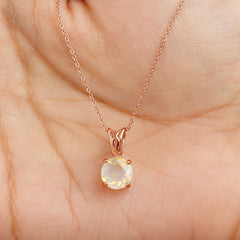 Real Ethiopian Opal Solitaire Pendant Necklace with Chain
