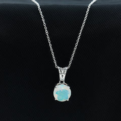 Real Ethiopian Opal Solitaire Pendant Necklace with Chain