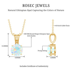 Real Ethiopian Opal Solitaire Pendant Necklace with Chain
