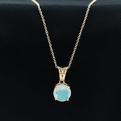 Real Ethiopian Opal Solitaire Pendant Necklace with Chain