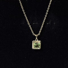 Genuine Princess Cut Peridot Pendant Necklace With Silver Chain