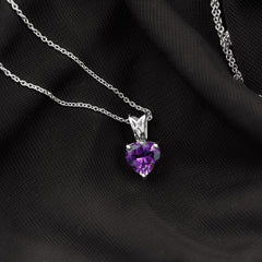2 Carat Heart Shape Amethyst Pendant Necklace With Chain