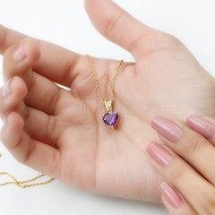 2 Carat Heart Shape Amethyst Pendant Necklace With Chain