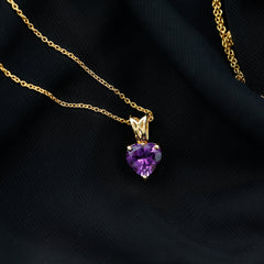2 Carat Heart Shape Amethyst Pendant Necklace With Chain