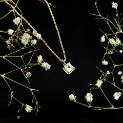 Sterling Silver Half Carat Princess Cut Sky Blue Topaz Pendant Necklace with Chain