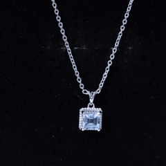 Natural Half Carat Aquamarine Princess Cut Necklace with Silver Chain