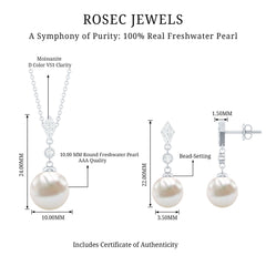 Freshwater Pearl Simple Dangle Drop Pendant and Earrings Set with Diamond