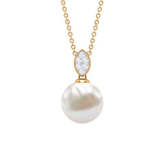 8 CT Marquise Shape Minimal Pendant with Freshwater Pearl Drop and Diamond