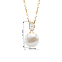 8 CT Marquise Shape Minimal Pendant with Freshwater Pearl Drop and Diamond
