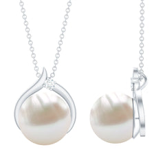 11 Carat White Pearl Solitaire Necklace with Diamond