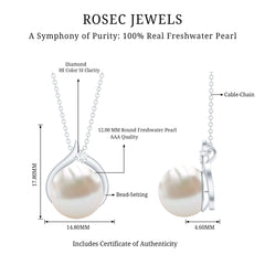 11 Carat White Pearl Solitaire Necklace with Diamond