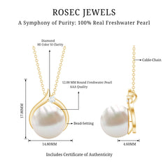 11 Carat White Pearl Solitaire Necklace with Diamond