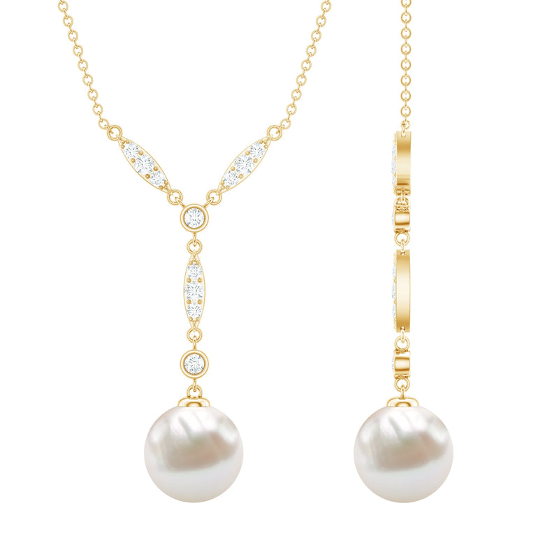 Natural Freshwater Pearl Bridal Necklace With Lab Diamond