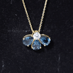 Real 2.37 Carat Pear Cut London Blue Topaz Flower Necklace