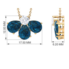 Real 2.37 Carat Pear Cut London Blue Topaz Flower Necklace