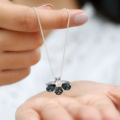 Real 2.37 Carat Pear Cut London Blue Topaz Flower Necklace