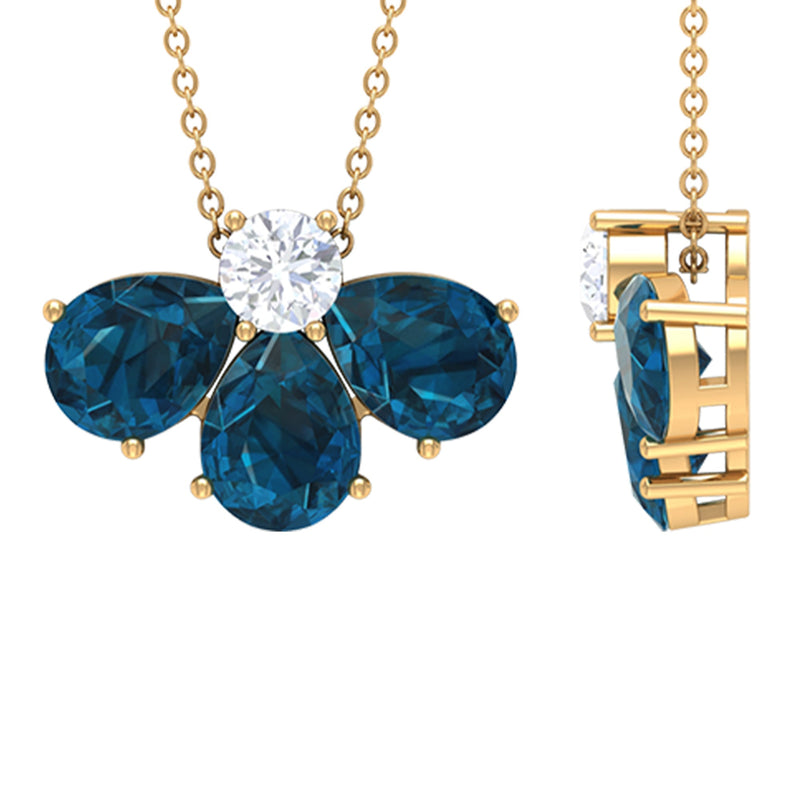 Real 2.37 Carat Pear Cut London Blue Topaz Flower Necklace
