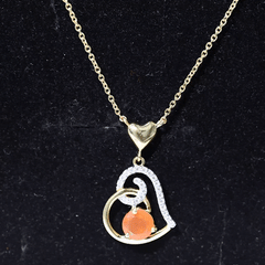 6MM Round Fire Opal and Diamond Heart Pendant Necklace