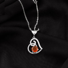 6MM Round Fire Opal and Diamond Heart Pendant Necklace