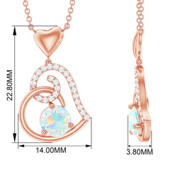 Ethiopian Opal Heart Pendant Necklace with Diamond