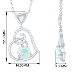 Ethiopian Opal Heart Pendant Necklace with Diamond