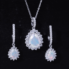 Ethiopian Opal and Moissanite Teardrop Jewelry Set