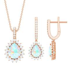 Ethiopian Opal and Moissanite Teardrop Jewelry Set