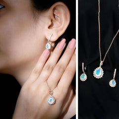 Ethiopian Opal and Moissanite Teardrop Jewelry Set