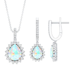 Ethiopian Opal and Moissanite Teardrop Jewelry Set