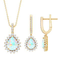 Ethiopian Opal and Moissanite Teardrop Jewelry Set
