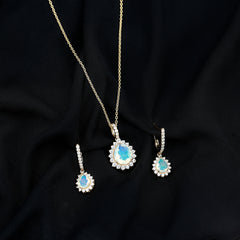 Ethiopian Opal and Moissanite Teardrop Jewelry Set