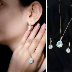 Ethiopian Opal and Moissanite Teardrop Jewelry Set