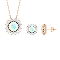 Certified Opal Moissanite Halo Jewelry Set For Women