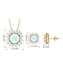 Certified Opal Moissanite Halo Jewelry Set For Women