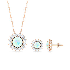 Certified Opal Moissanite Halo Jewelry Set For Women