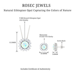 Certified Opal Moissanite Halo Jewelry Set For Women