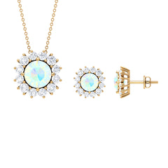 Certified Opal Moissanite Halo Jewelry Set For Women