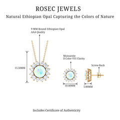 Certified Opal Moissanite Halo Jewelry Set For Women