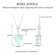 6MM Heart Shape Ethiopian Opal Necklace With Chain