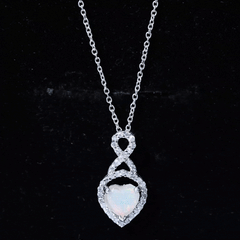 2 Carat Heart Shape Ethiopian Opal Infinity Pendant with Moissanite
