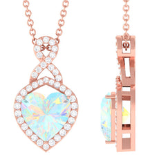 2 Carat Heart Shape Ethiopian Opal Infinity Pendant with Moissanite